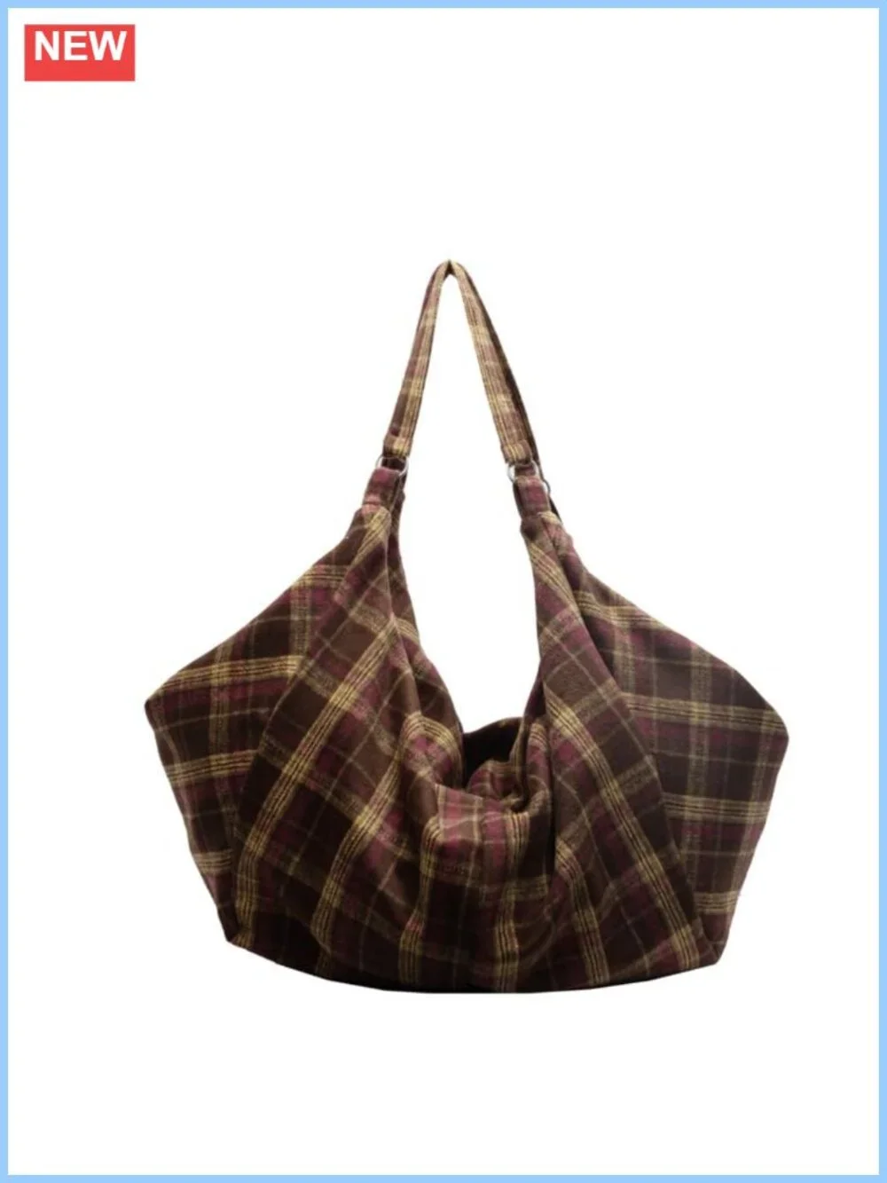 Woolen Plaid Tote Bag Purse Women's Slouchy Hobo Shoulder Bag